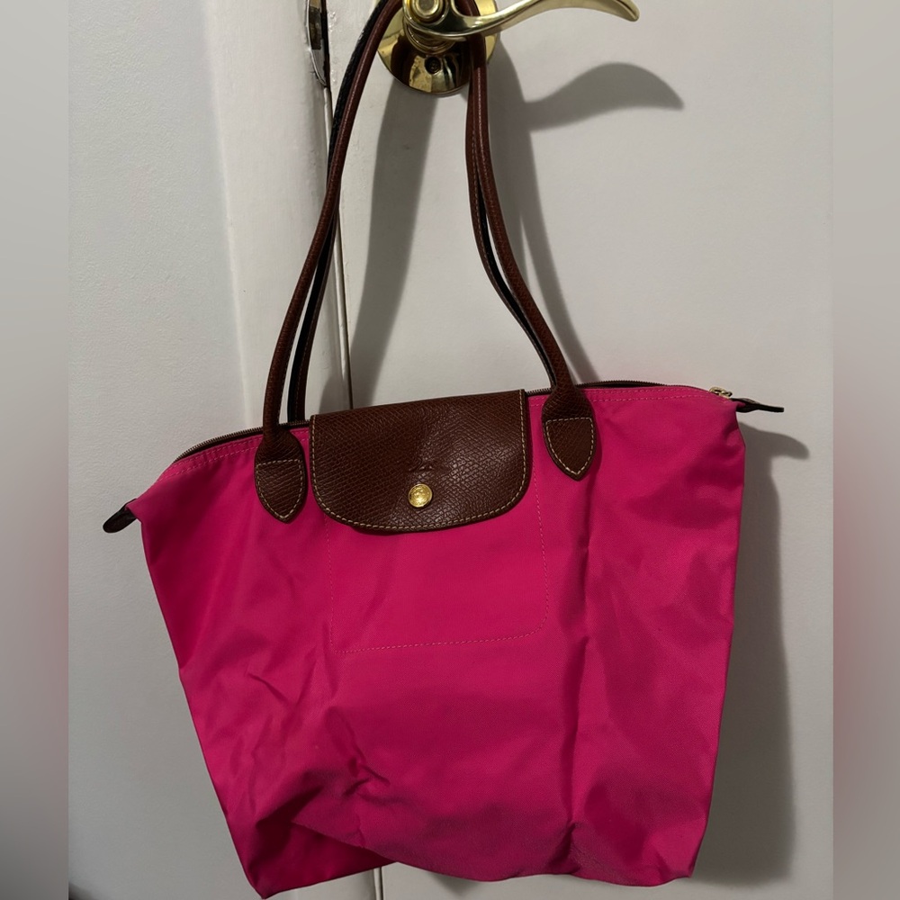 Longchamp Le Pliage small pink tote - gently used
